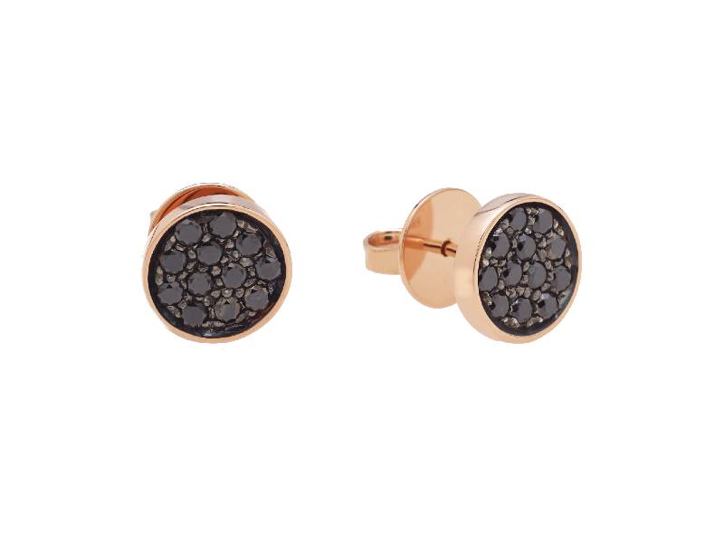 18KT ROSE GOLD STUD EARRINGS WITH BLACK DIAMONDS PAVE' PAILLETTES CHANTECLER 41406
